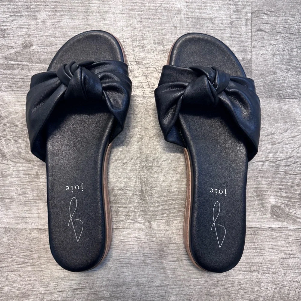 Joie Cecilia Knotted Slip On Sandal Black Leather Womens Sz. 7